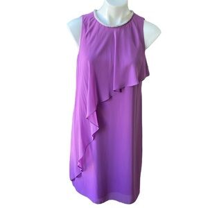 SLNY Pink/Lilac Beaded Collar Sleeveless Tiered Cocktail Dress